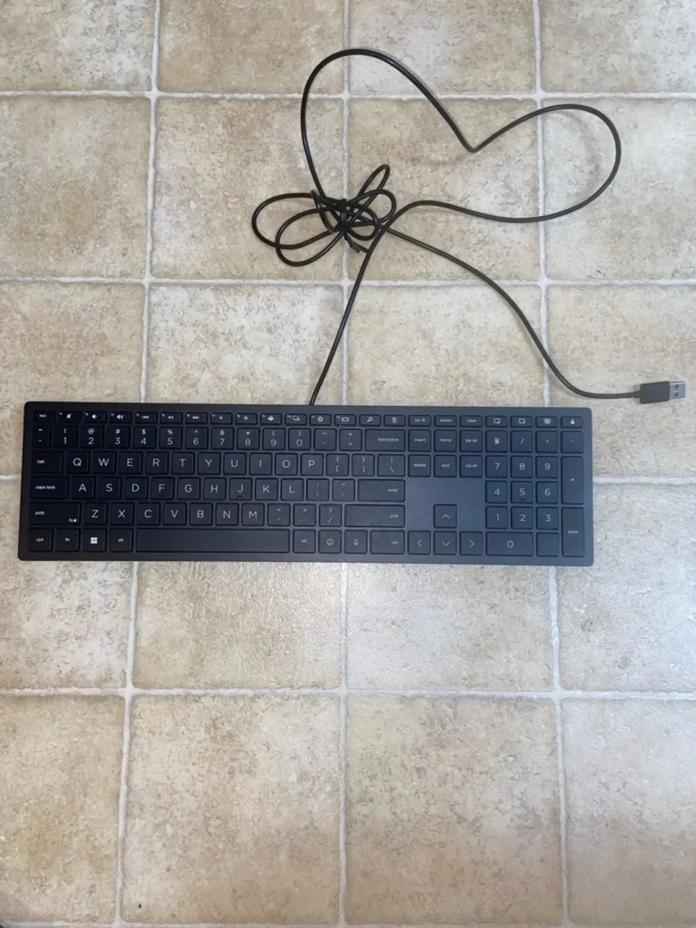 HP Slim Black Wired USB Full-Size Keyboard with Numeric Keypad